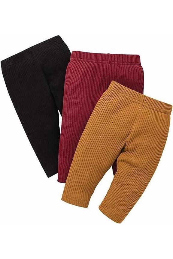 Infant Baby Girl 3 Pack Solid Pants and Casual Leggings Brown & Wine Red & Black 12-18 Months