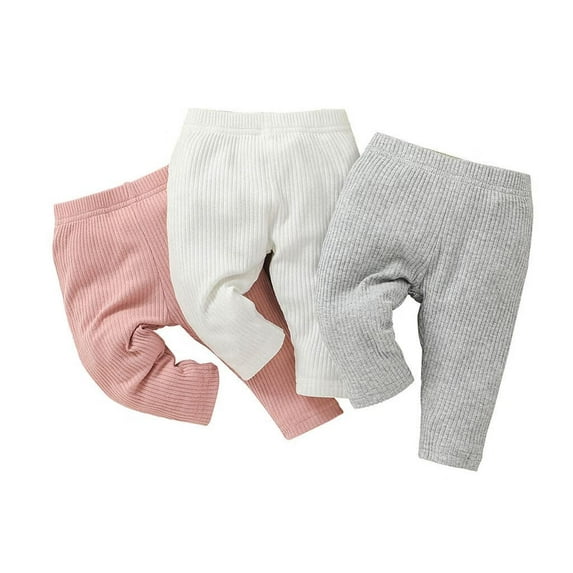 Infant Baby Girl 3 Pack Solid Pants and Casual Leggings Pink & White & Grey 0-3 Months