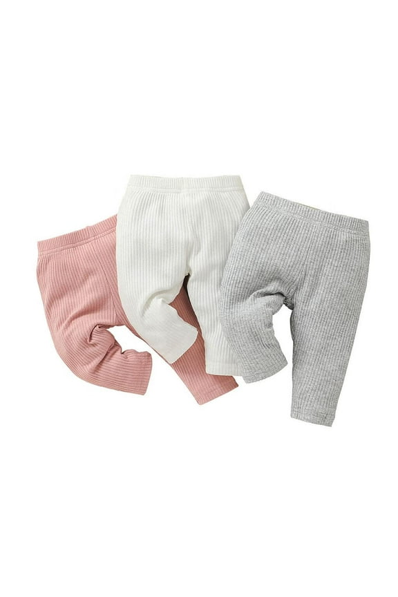 Infant Baby Girl 3 Pack Solid Pants and Casual Leggings Pink & White & Grey 3-6 Months