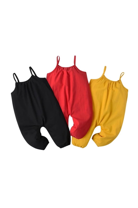 Infant Baby Girl 3 Pack Solid Romper Summer Sleeveless Jumpsuit Suspender Overall Pants 3-6 Months