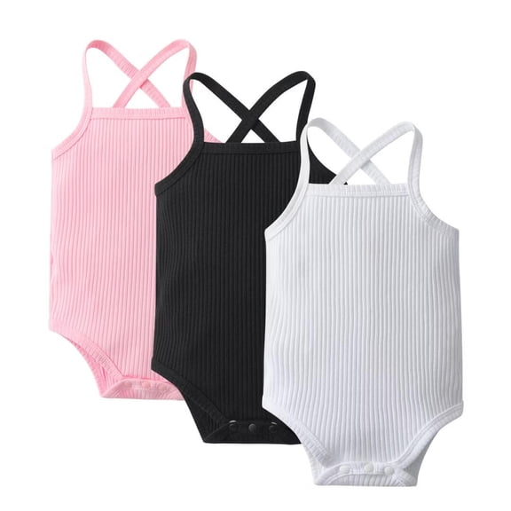 Infant Baby Girl 3 Pack Solid Romper Summer Sling One Piece Jumpsuits Clothes Sets 0-3 Months