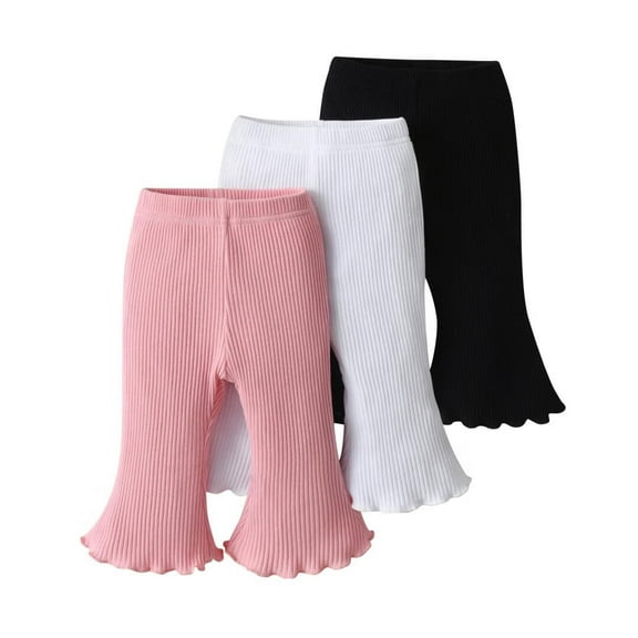 Infant Baby Girl 3 Pack Solid Ruffle Pants and Ribbed Casual Leggings White & Pink & Black 6-9 Months