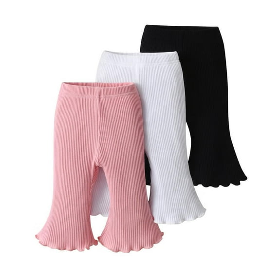 Infant Baby Girl 3 Pack Solid Ruffle Pants and Ribbed Casual Leggings White & Pink & Black 9-12 Months