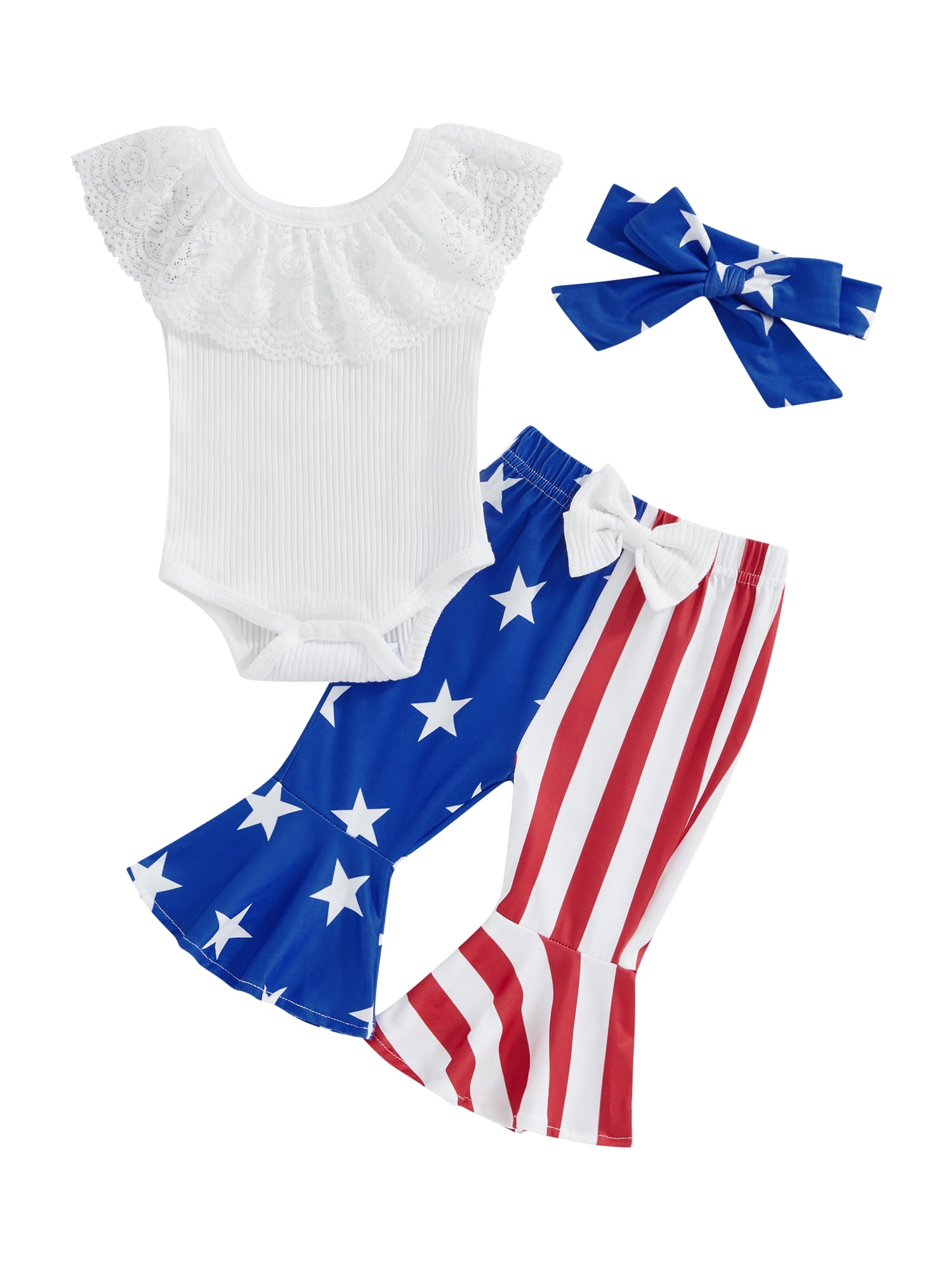 Infant Baby Girl 4th of July Outfits Short Sleeve Romper American Flag ...