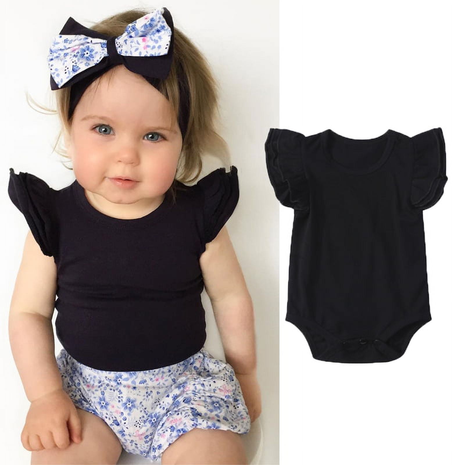 Infant Baby Girl Basic Ruffle Short Sleeve Cotton Romper Bodysuit Tops