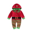 thumbnail image 1 of Infant Baby Girl Boy Christmas Outfit 3 6 9 12 18 Months Stripe Hooded Romper Long Sleeve Zipper Jumpsuits Bodysuits, 1 of 7