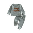 thumbnail image 1 of Musuos Toddler Baby Sportswear Outfit 6 12 18 24M 3T Letter Embroidered Long Sleeve Sweatshirt Tops and Sweatpants Set for Girls Boy, 1 of 9