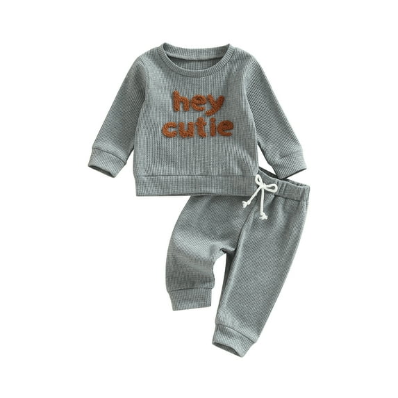 Musuos Toddler Baby Sportswear Outfit 6 12 18 24M 3T Letter Embroidered Long Sleeve Sweatshirt Tops and Sweatpants Set for Girls Boy