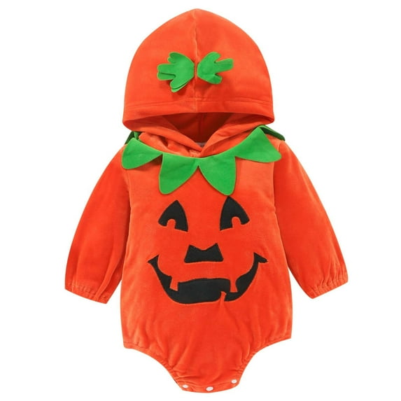 Baby Girl Boy Halloween Pumpkin Zip up Hoodies Romper Jumpsuit Cotton With Hat Outfit Halloween Outfit Girl Halloween Girl 6-9 Months