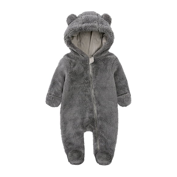 Baby Girl Boy Hooded Jumpsuit Cute Bear Ear Rompers Long Sleeve Zipper Warm Snowsuit Fall Winter Clothes for Baby Girls and Boys 18-24 Months