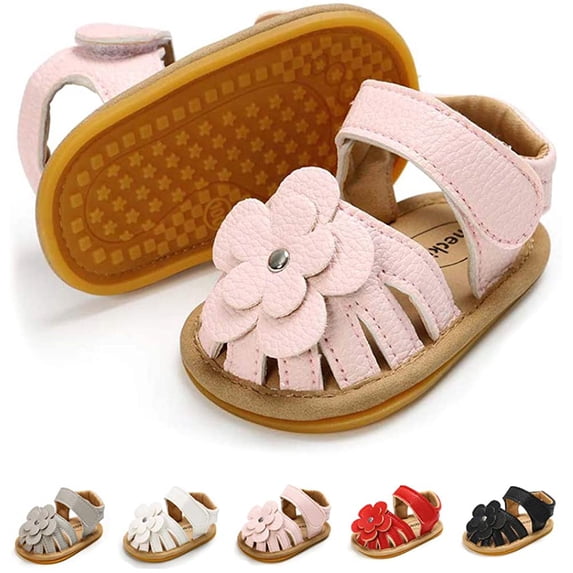 Infant Baby Girl Boy Sandals Comfort Premium Summer Outdoor Casual Beach Shoes with Flower Bowknot Anti Slip Rubber Sole Newborn Toddler Prewalker First Walking Shoes