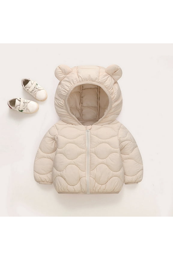 Baby Girl Boy Winter Down Coat Bear Ear Hooded Jackets Zip Up Outerwear Padded Puffer with Pockets Fall Winter Clothes Size 3-4