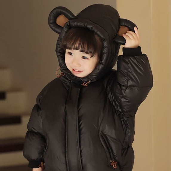 Baby Girl Boy Winter Down Coat Cute Bear Ear Hooded Jacket Warm Outerwear Lightweight Puffer Padded Jacket Winter Clothes Size 6-7