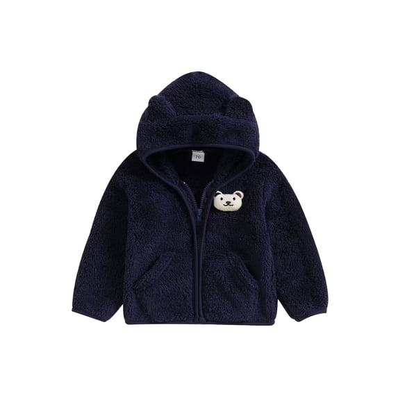 Infant Baby Girl Boy Winter Fuzzy Coat, 3D Bear Hooded Jacket Zipper Closure Fleece Outerwear