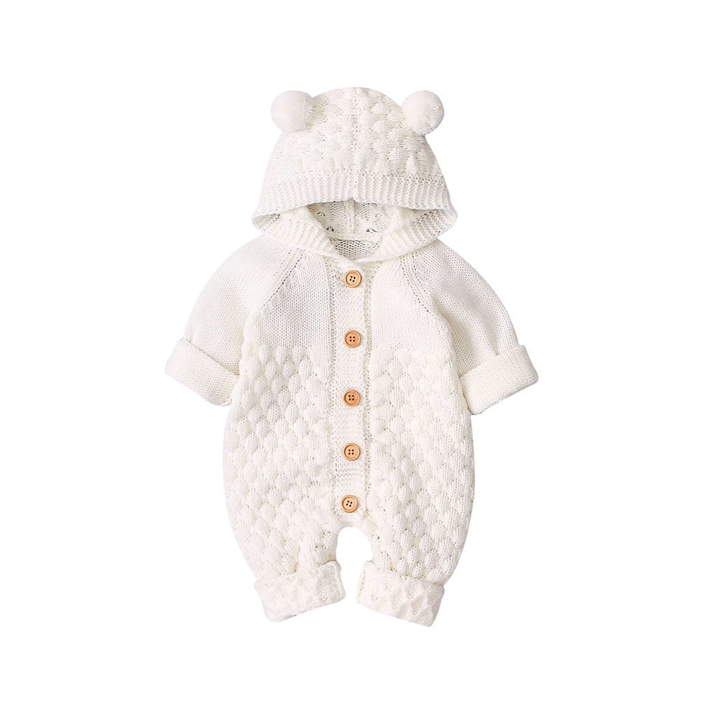 Infant Baby Girl Boy Winter Warm Coat Knit Outwear Hooded Jumpsuit Boy