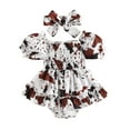 thumbnail image 1 of Infant Baby Girl Bubble Romper 6M 12M 18M 24M Ruffled Dress Cow Print Onesie Summer Dresses Cute Clothes and Headbands, 1 of 10