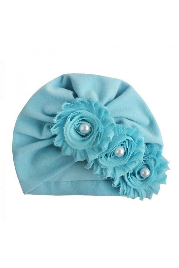 Infant Baby Girl Caps Soft Cute Flower Pearl Design Hat Turban Elastic Cap