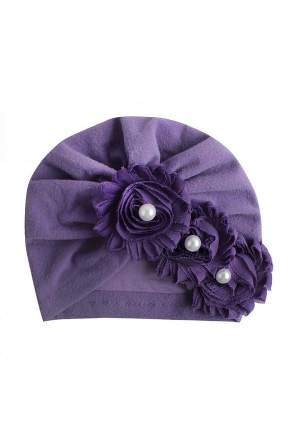Infant Baby Girl Caps Soft Cute Flower Pearl Design Hat Turban Elastic Cap