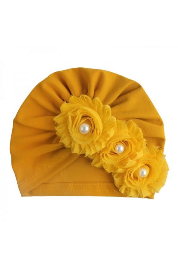Infant Baby Girl Caps Soft Cute Flower Pearl Design Hat Turban Elastic Cap