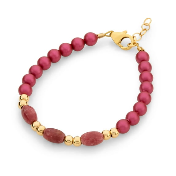 Infant/Baby Girl/Child Bracelet With Mulberry Austrian Pearls, 14kt Gold Filled Beads, Rice Rhodonite Beads (B2129-MB)