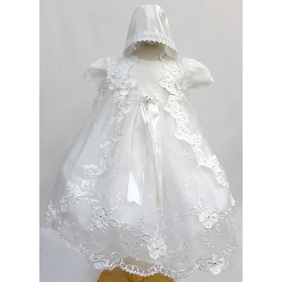 Infant Baby Girl Christening Baptism Dress Gown Size 01234 (0-30M) White