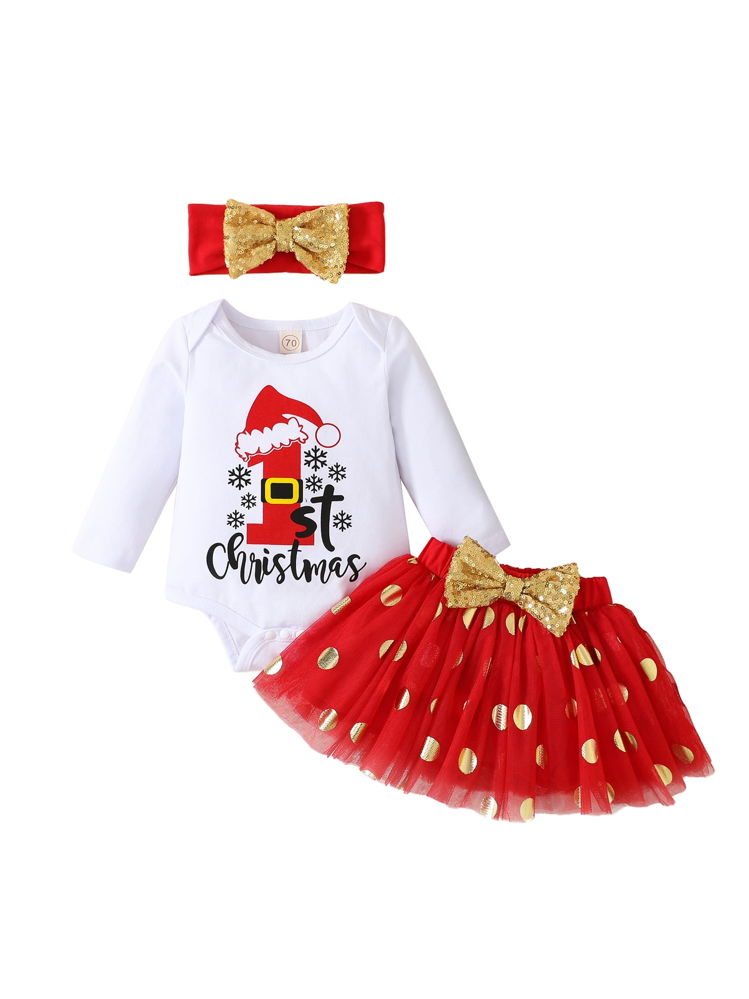 Infant Baby Girl Christmas Outfit My First Christmas Letters Romper Top