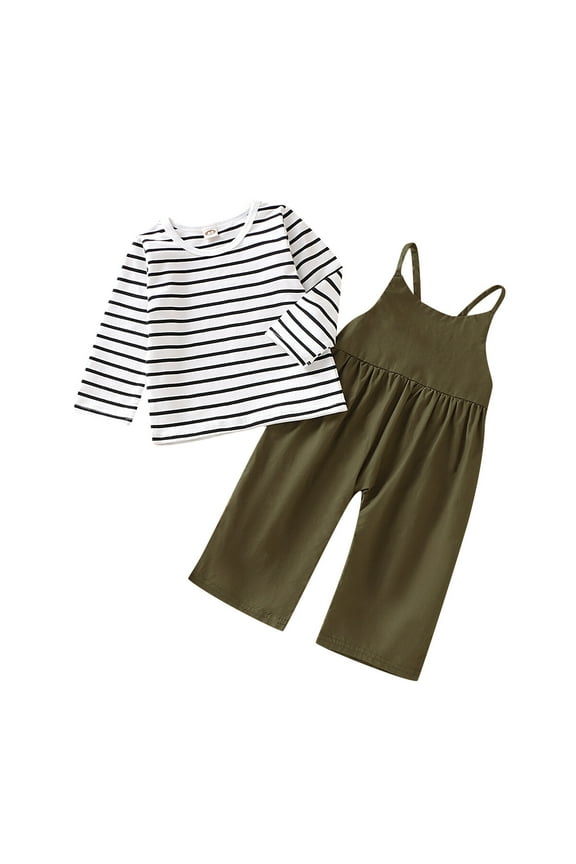 Infant Baby Girl Clothes Baby Girl 2PCS Outfits Long Sleeve Stripe Shirt Top Suspender Pants Set 9-12 Months