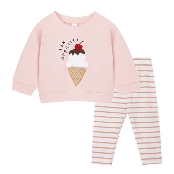 Infant Baby Girl Clothes Baby Girl 2Pcs Outfits Long Sleeve Ice Cream Embroidery Round-neck Sweatshirt Pants Set Spring Autumn