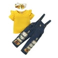thumbnail image 1 of Infant Baby Girl Clothes Baby Girl Outfits Ruffle Short Sleeve Shirt Overalls Jeans Pants Headband 3PCS Clothing Set 6-9 Months, 1 of 8