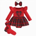 thumbnail image 1 of enyan Infant Baby Girl Clothes Christmas Plaid Overall Dress Outfits Fall Winter Ruffle Romper Headband Stockings Set(Red,9-12 Months), 1 of 6