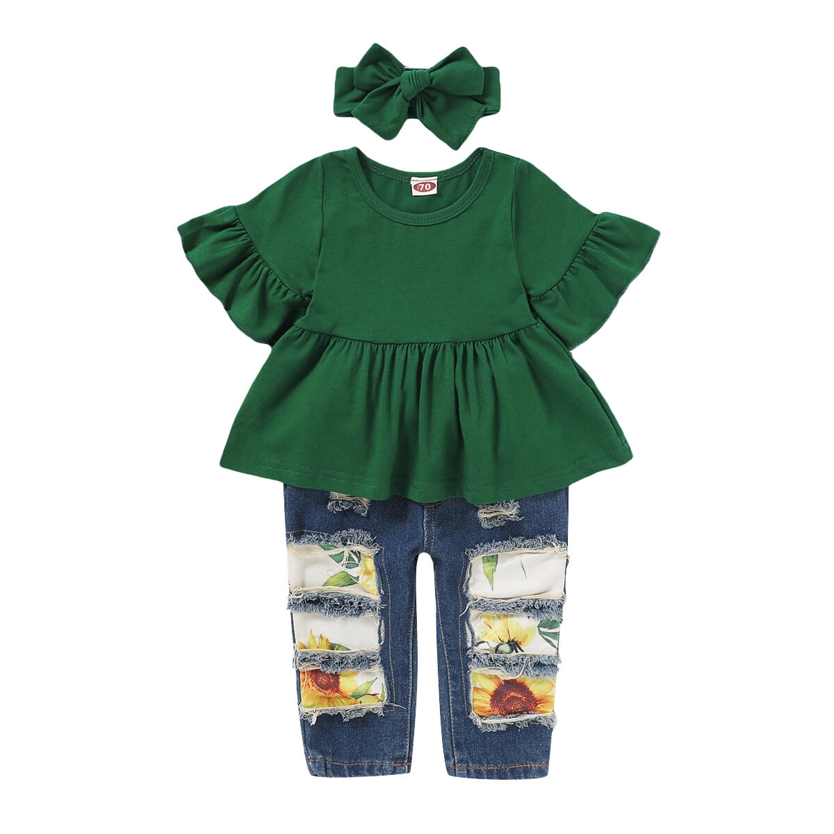 Infant Baby Girl Clothes Denim Outfits Ruffle Short Sleeve Shirt Top