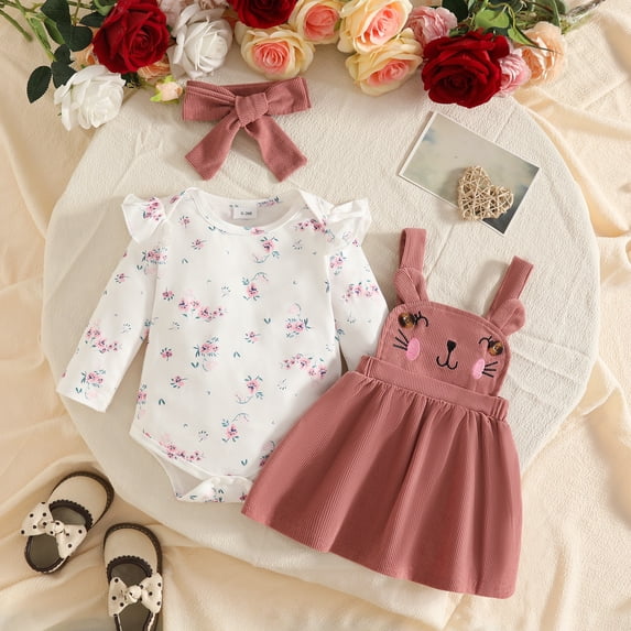 Infant Baby Girl Clothes Floral Printed Long Sleeve Bodysuit & Rabbit ...