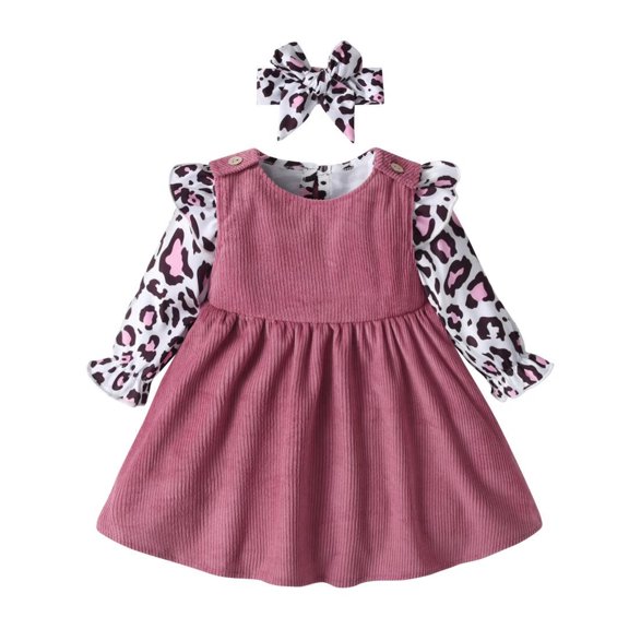 Infant Baby Girl Clothes Leopard Print Ruffle Romper and Sleeveless Vest Skirt with Headband Pink 9-12 Months