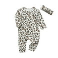 thumbnail image 1 of Infant Baby Girl Clothes Leopard Printed Long Sleeve Romper + Headband Jumpsuits Outfits Khaki 3-6 Months, 1 of 6