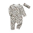 thumbnail image 1 of Infant Baby Girl Clothes Leopard Printed Long Sleeve Romper + Headband Jumpsuits Outfits Khaki 3-6 Months, 1 of 6