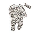 thumbnail image 1 of Infant Baby Girl Clothes Leopard Printed Long Sleeve Romper + Headband Jumpsuits Outfits Khaki 6-9 Months, 1 of 6