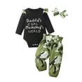 thumbnail image 1 of Infant Baby Girl Clothes Letter Long Sleeve Ruffle Romper Camouflage Pants Set 3Pcs Green 0-3 Months, 1 of 6