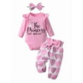 thumbnail image 1 of Infant Baby Girl Clothes Letter Long Sleeve Ruffle Romper Floral Print Pants Set 3PCS Pink 0-3 Months, 1 of 6
