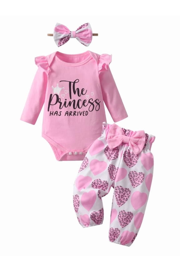 Infant Baby Girl Clothes Letter Long Sleeve Ruffle Romper Floral Print Pants Set 3PCS Pink 9-12 Months