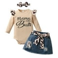thumbnail image 1 of Infant Baby Girl Clothes Letter Long Sleeve Ruffle Romper and Skirt Fall Outfits khaki 0-3 Months, 1 of 6