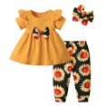 thumbnail image 1 of Infant Baby Girl Clothes Solid Color Short Sleeve Ruffle Tops Pants Headband Outfits Set (6-9 Months, Yellow), 1 of 6