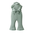 thumbnail image 1 of Infant Baby Girl Clothes Solid Jumpsuit Sleeveless Ruffle Halter Bodysuit Bell-Bottoms Pants Outfits Set Green 12-18 Months, 1 of 6