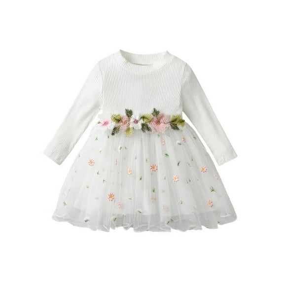 Infant Baby Girl Dress Tulle Sundress Floral Print Toddler Baby Girl Princess Dress White 3-6 Months