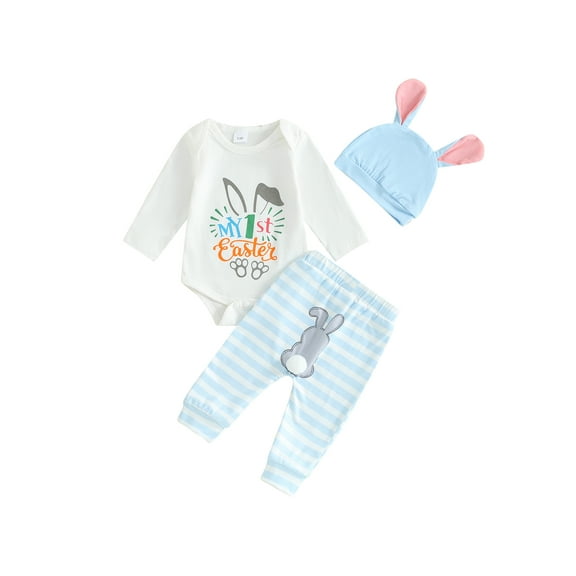 Infant Baby Girl Easter Day Clothes Set My 1st Easter Print 3 6 12 18 Months Long Sleeve Romper Long Pants Bunny Ears Hat