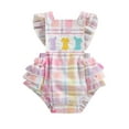 thumbnail image 1 of Infant Baby Girl Easter Romper Ruffle Sleeve Backless Rabbit Embroidery Bodysuit Cake Smash Plaid Summer Outfit, 1 of 8