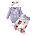 thumbnail image 1 of Infant Baby Girl Fall Jumpsuit Outfits Letter Print Long Sleeve Romper Flower Flare Pants Headband Set, 1 of 9