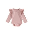 thumbnail image 1 of Infant Baby Girl Fall Romper Ruffle Long Sleeve Crew Neck Solid Color Bodysuit Playsuit, 1 of 7