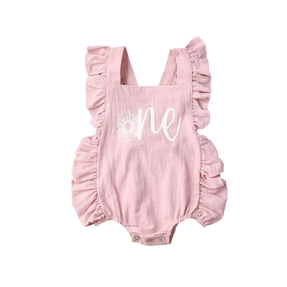 Infant Baby Girl First Birthday Outfit Ruffle Sleeve One Letter Backless Romper
