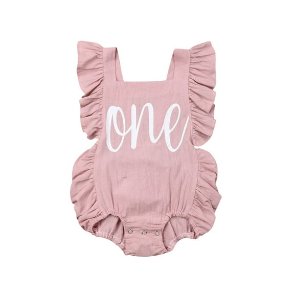 Infant Baby Girl First Birthday Outfit Ruffle Sleeve One Letter Backless Romper