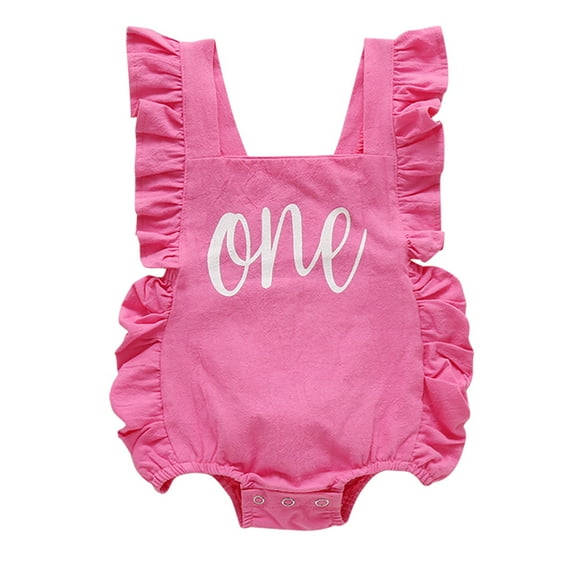 Infant Baby Girl First Birthday Outfit Ruffle Sleeve One Letter Backless Romper
